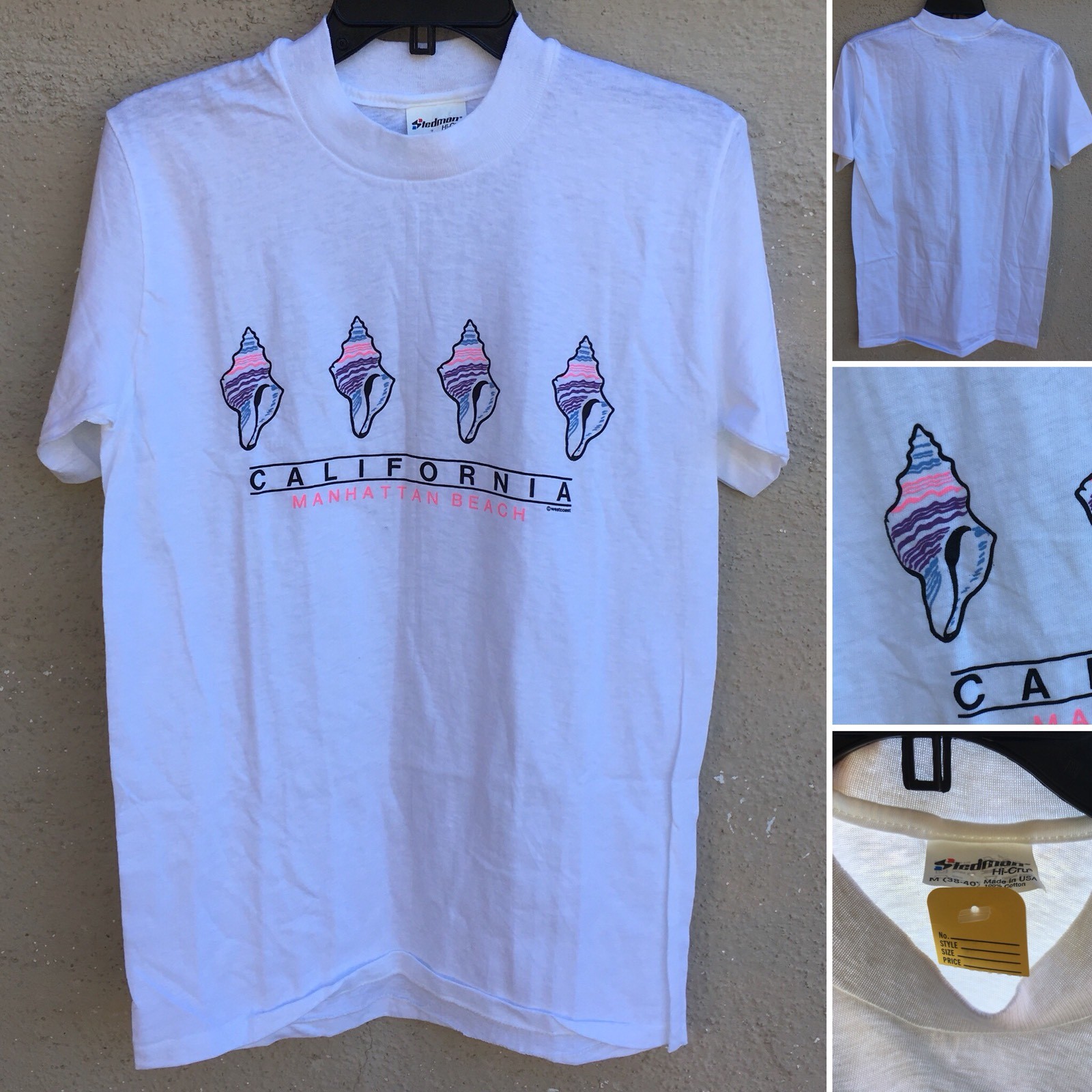 Vintage California Manhattan Beach T-Shirt c westcoast Stedman Hi-Cru M 38-40