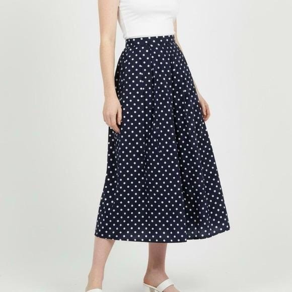 vintage 90s silk jacquard polka dot skirt | y2k aline midi length | twee preppy