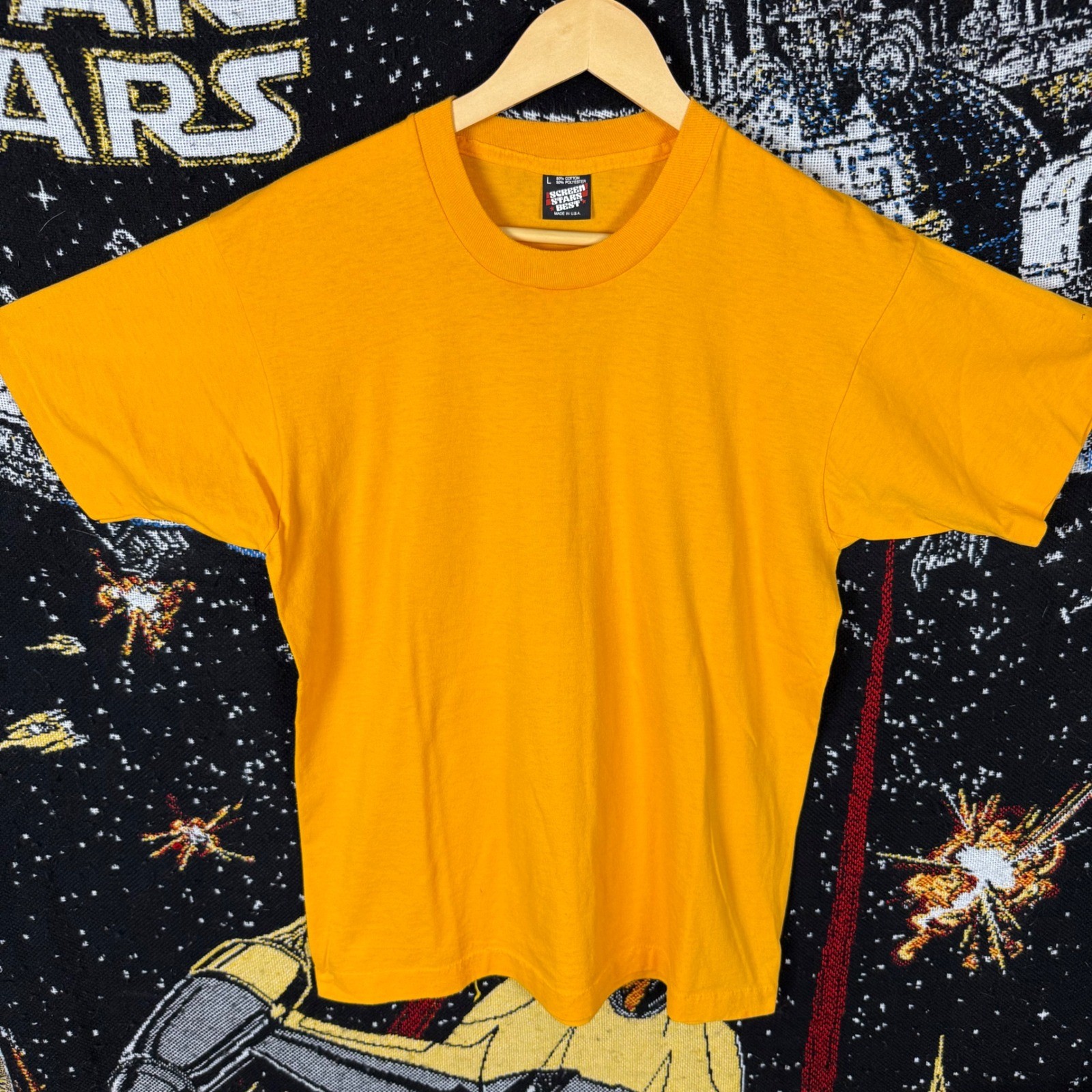 Vintage Screen Stars Best T Shirt Large Yellow Blank Single Stitch 90s USA Made