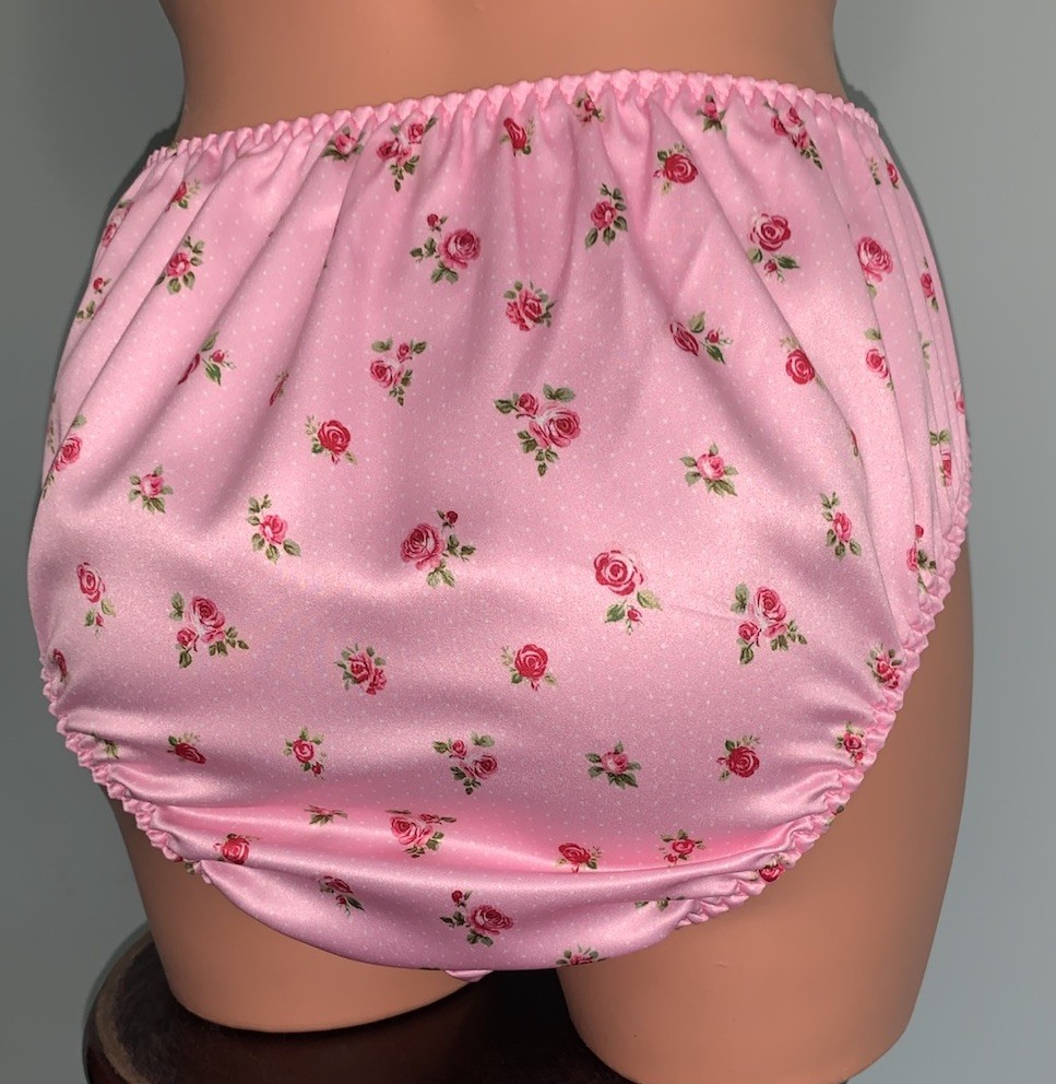 NEW Glossy Secret Satin 1X 8 Hi Cut Bikini Brief Panties SILKY Roses Polka Dots