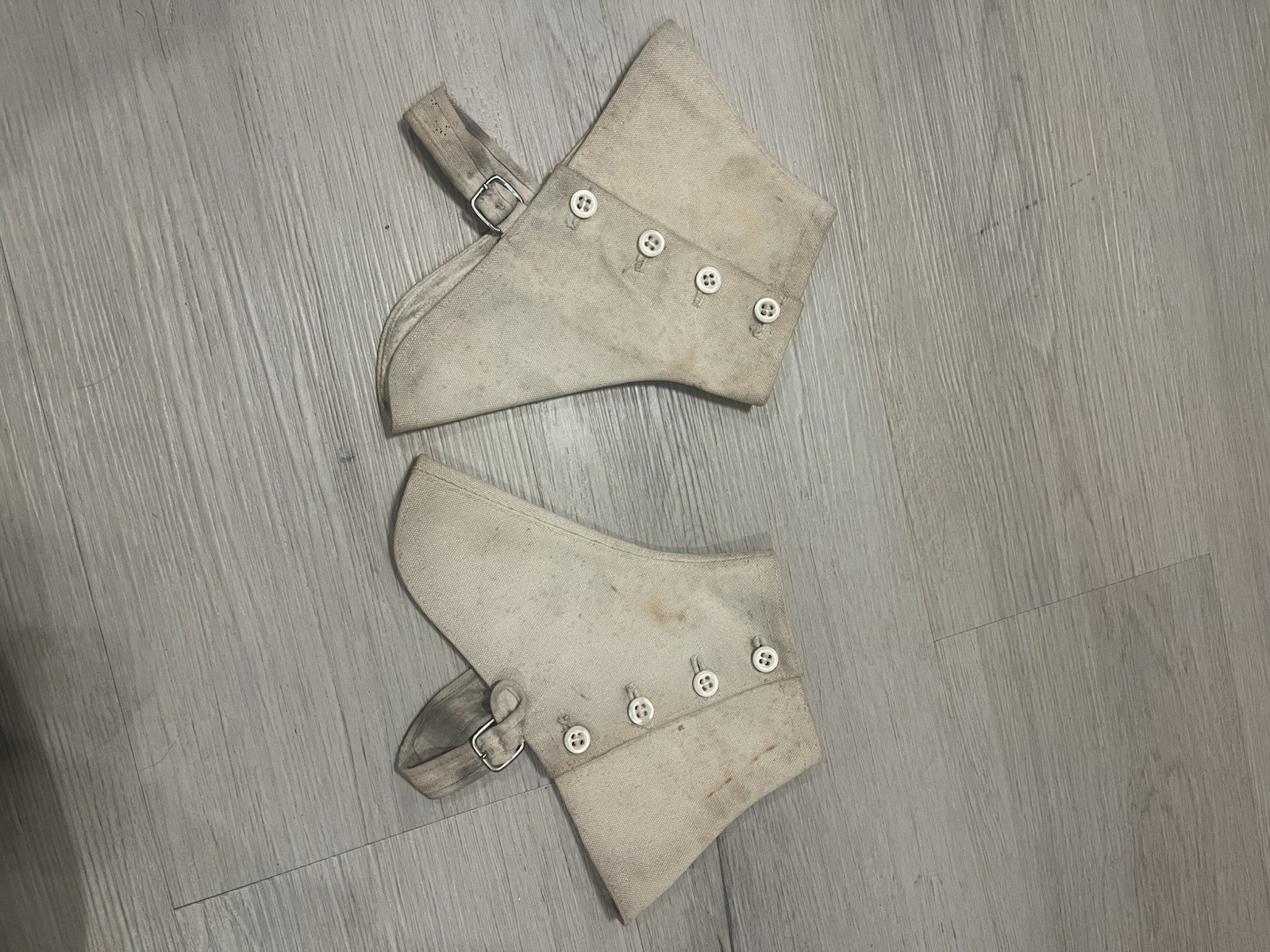 Antique White Canvas Spats 4Button Shoe Covers Gatsby Costume Steampunk VERY OLD