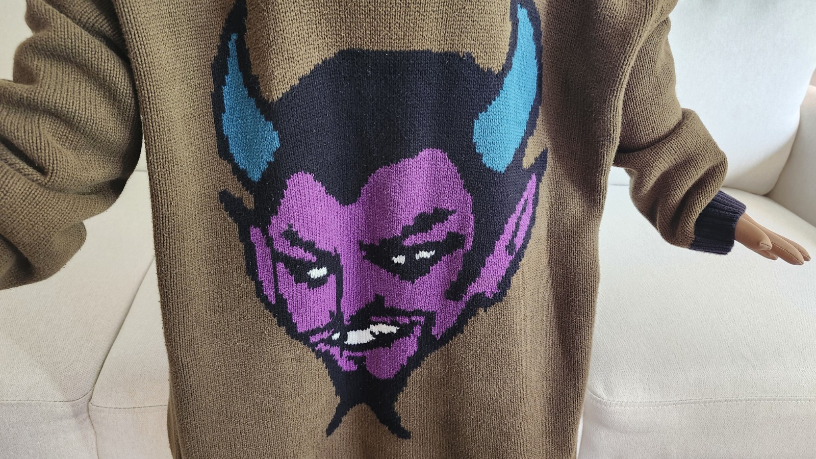 Rare VTG Betsey Johnson Green Purple Devil Cotton Tunic Dress Sweater Used
