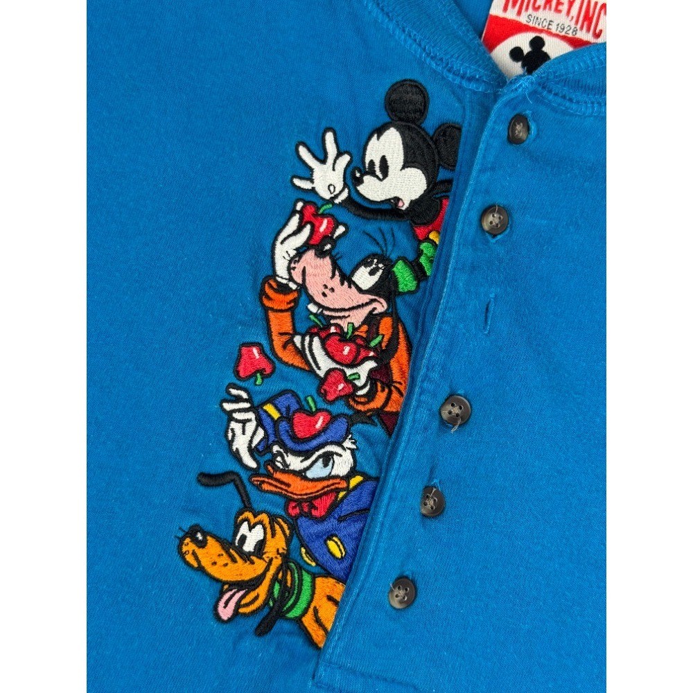 Vintage 90s Disney Store Mickey, Donald & Goofy Henley T-Shirt 3XL Unisex 50″