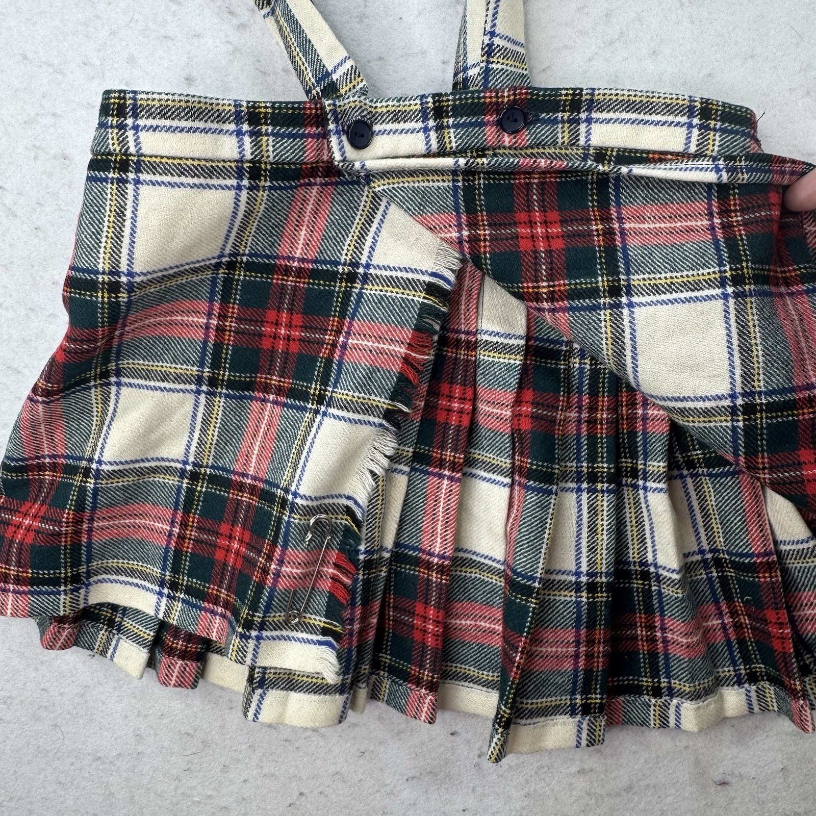 VTG Pure Wool Britain United Kingdom Plaid Kilt Skirt Size 4 Bibs 4T Heathlyn