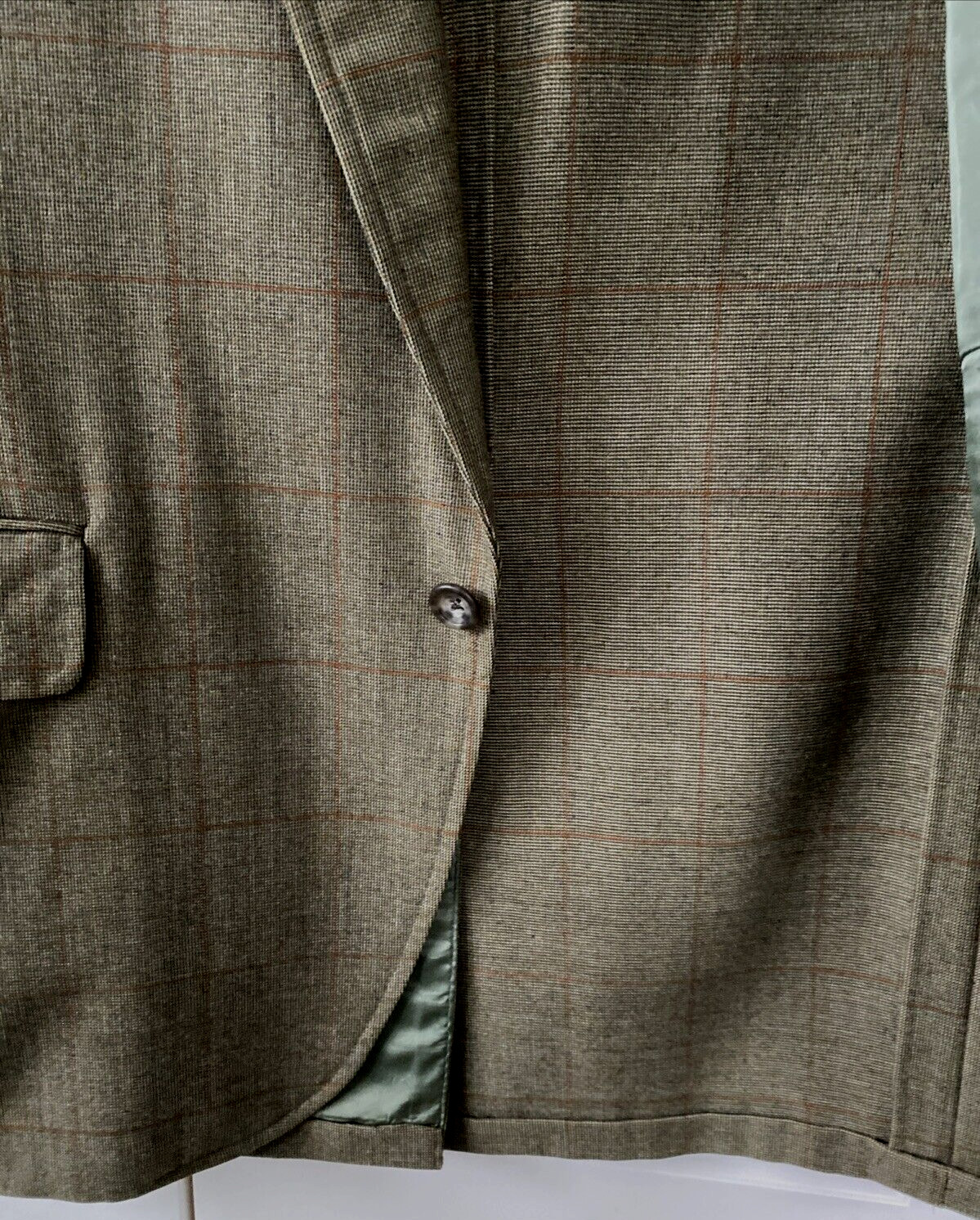 Vtg Rockabilly Mod Green Plaid 3 Roll 2 Wool Hollywood Sport Coat Sz 44L Blazer