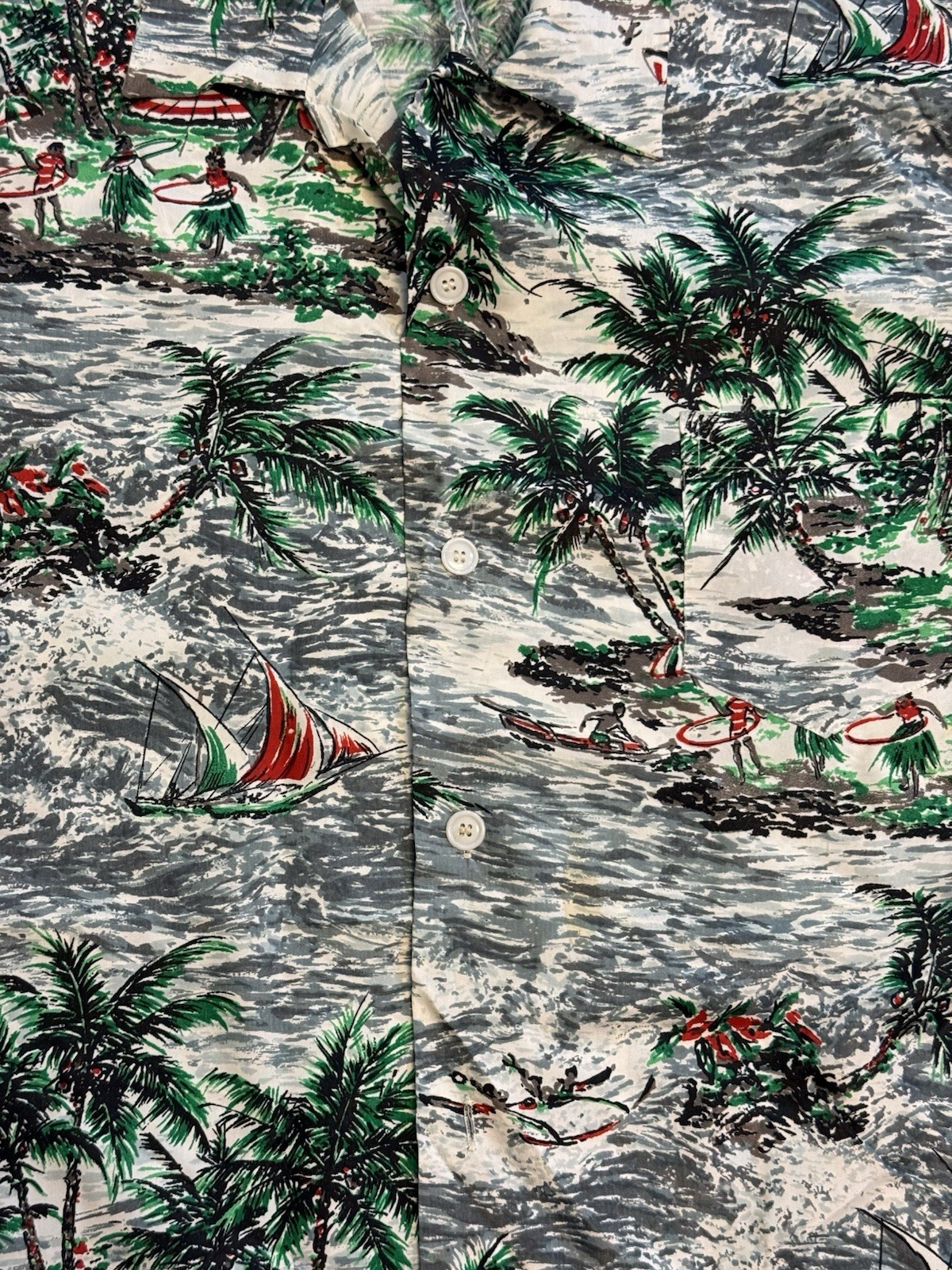 Vintage 1950s Pall Mall Rayon Hawaiian Aloha Shirt Made In Japan Loop Collar L