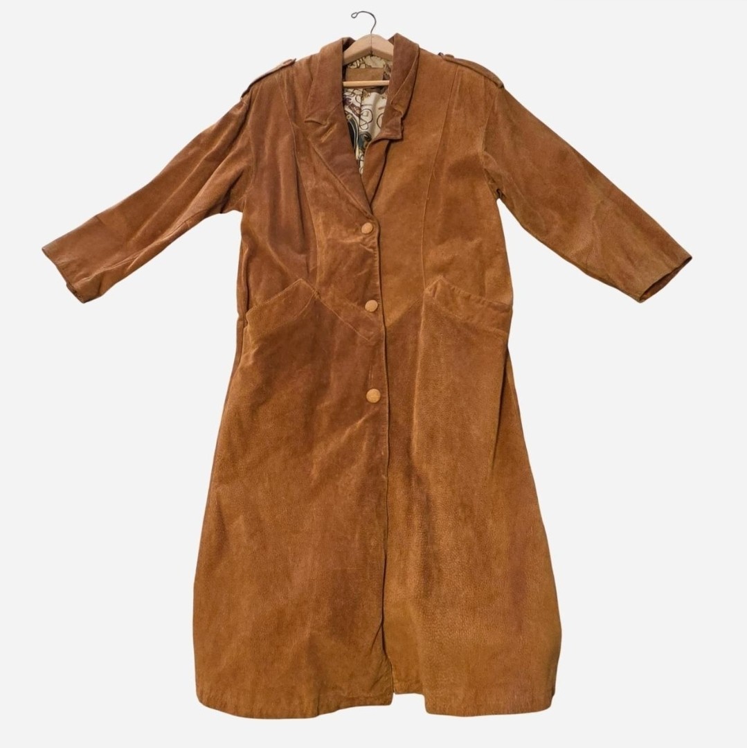 Vintage 70s Tan Suede Genuine Leather Western Duster Coat Jacket M