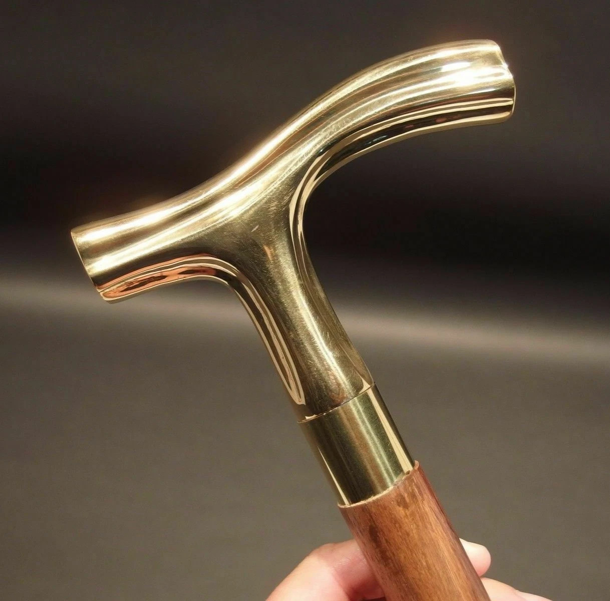 Brass Derby Head Handle Antique Victorian Wooden Walking Stick Vintage Cane Gift