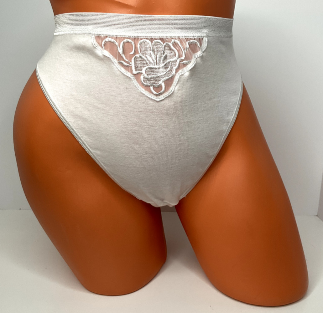 NWT Vintage Hanro Of Switzerland M Floral Embroidered Cotton Bikini Panty White