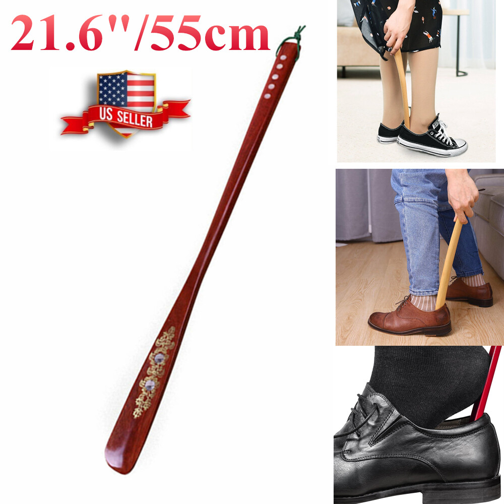 Extra Long Handle Shoe Horn AID Stick Hard Wood 21.5″ Handled Wooden Shoehorn US