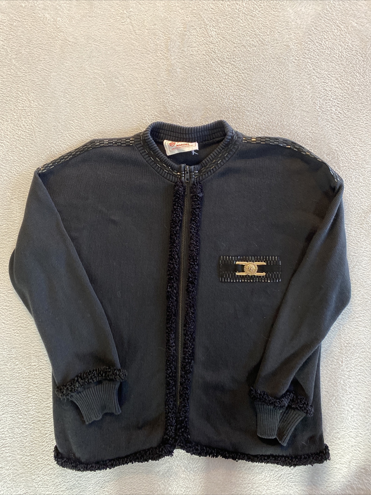 Vintage Handcrafted By Mardel Sweater 1 Size S M L Xl Black Stud Sparkle Zip Up
