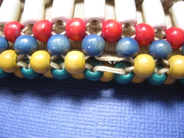 Vintage 1930’s Czech. Wood Bead Coin Purse Handle White,Yellow,Red,Green,Blue