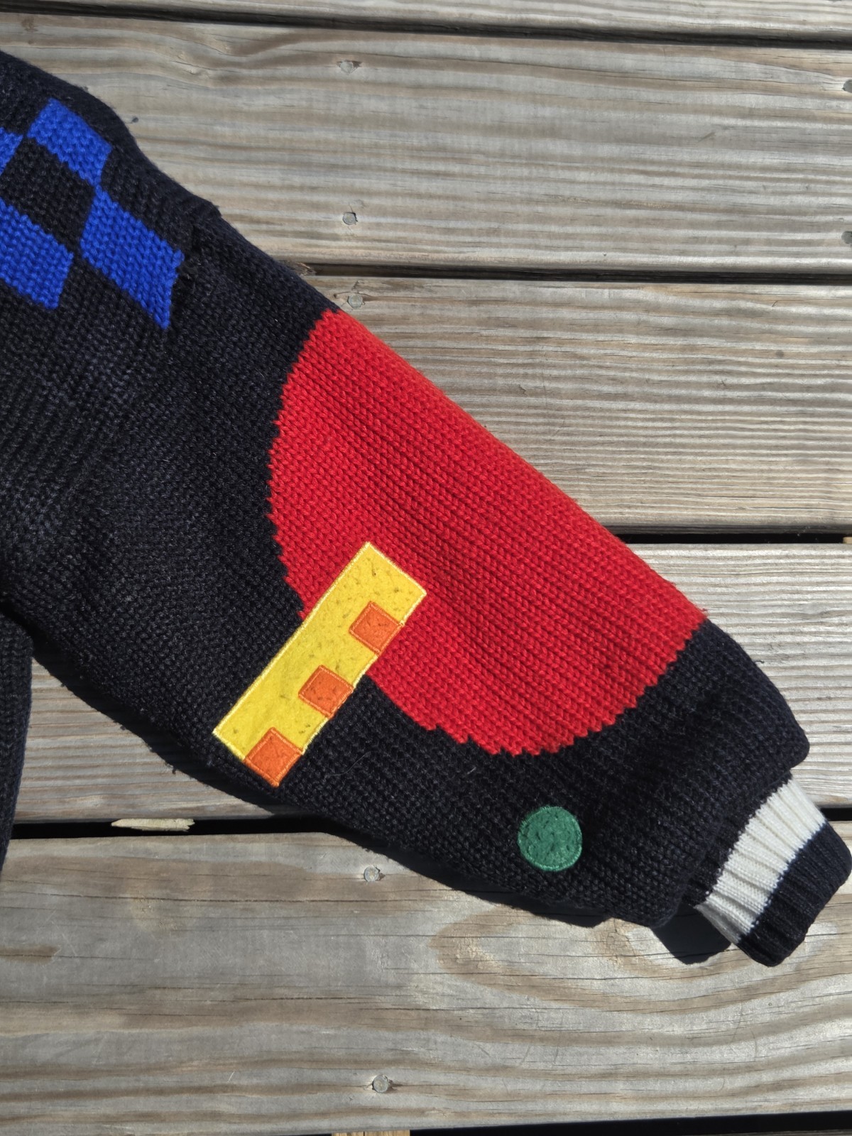 🖤Vintage 90s Abstract Geometric Sweater Jacket Black Colorblock Memphis Design