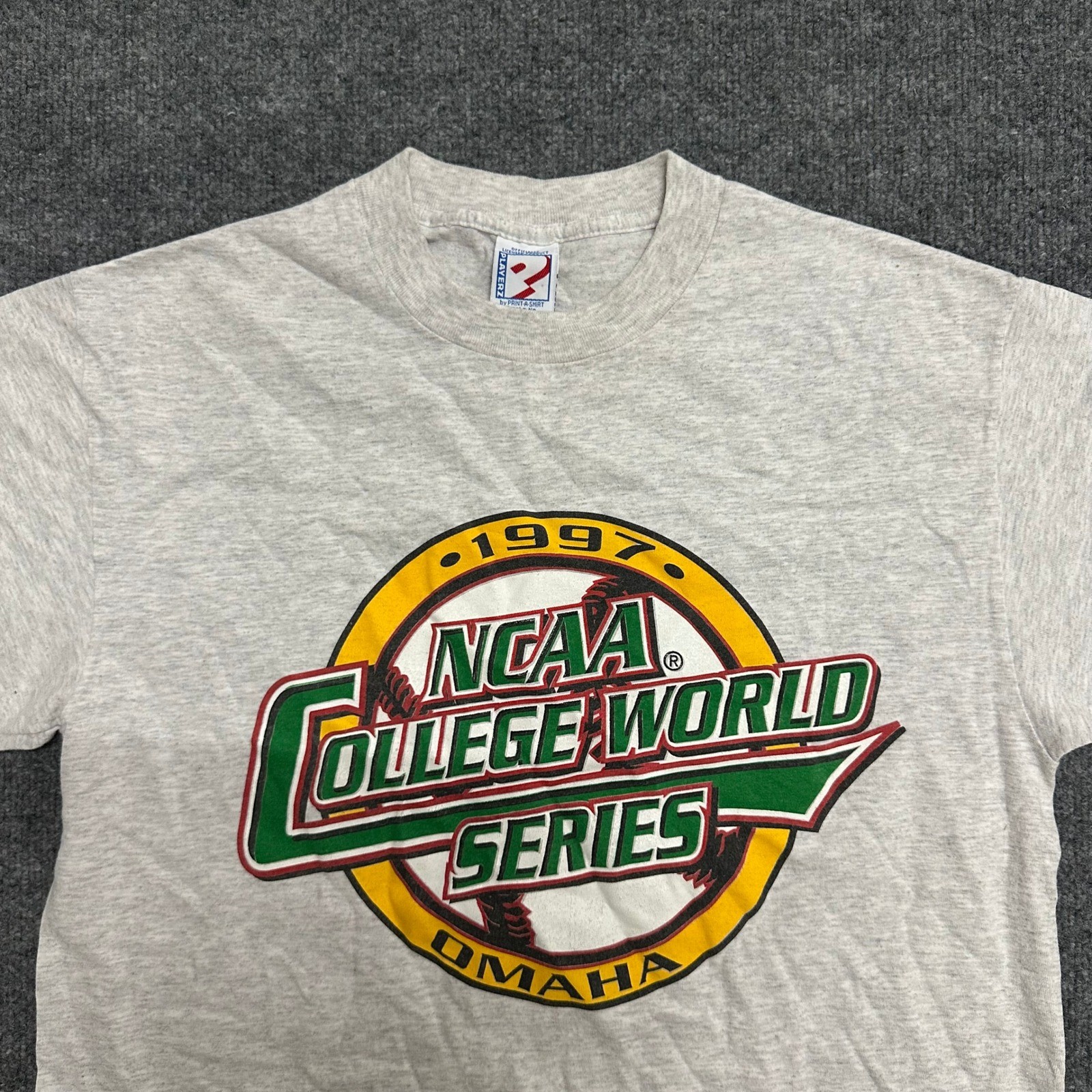 Playerz T-Shirt Mens Size L Grey 1997 NCAA College World Series Omaha Vintage
