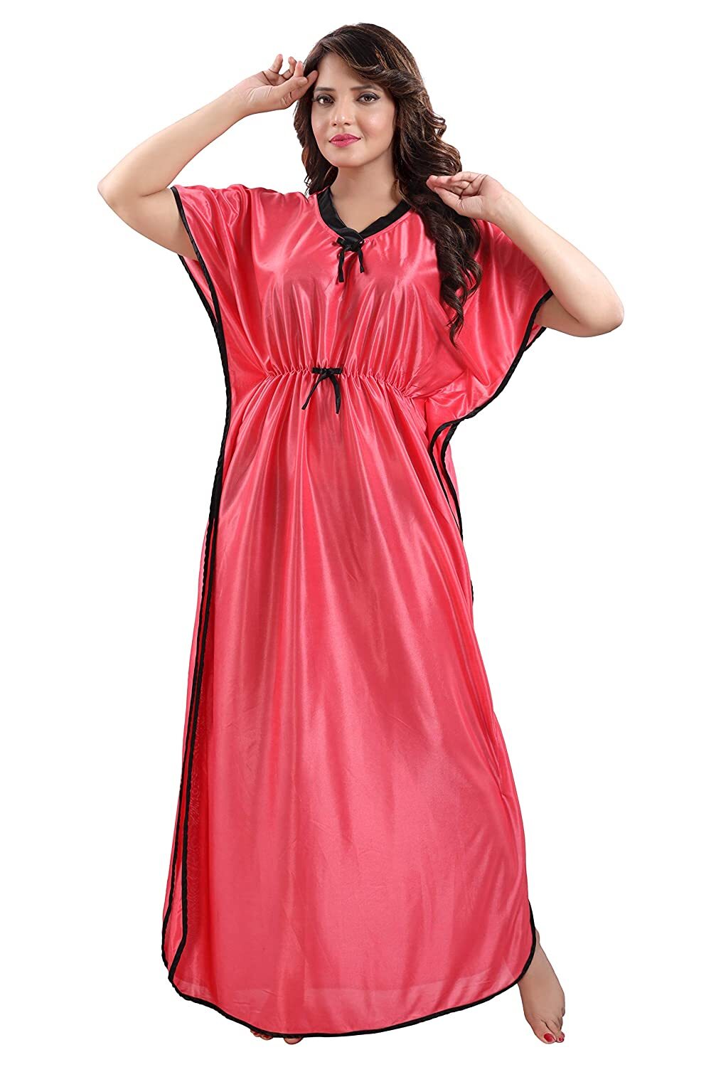 Mahaarani Women Free Size Kaftan Satin Long Maxi Dress Kimono Sleeve EveningGown