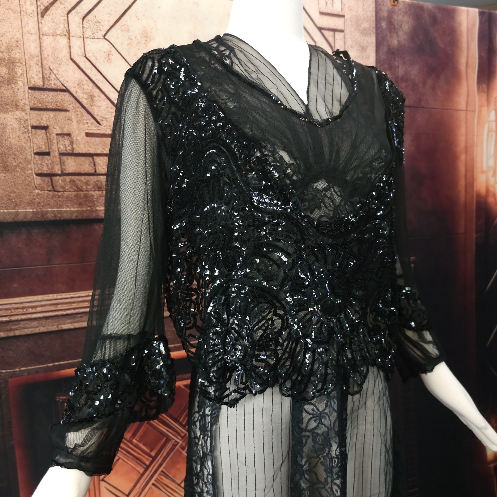 Unbelievable Rare Chiffon Fully Sequined Edwardian 1910s 20s Blouse Top Antique