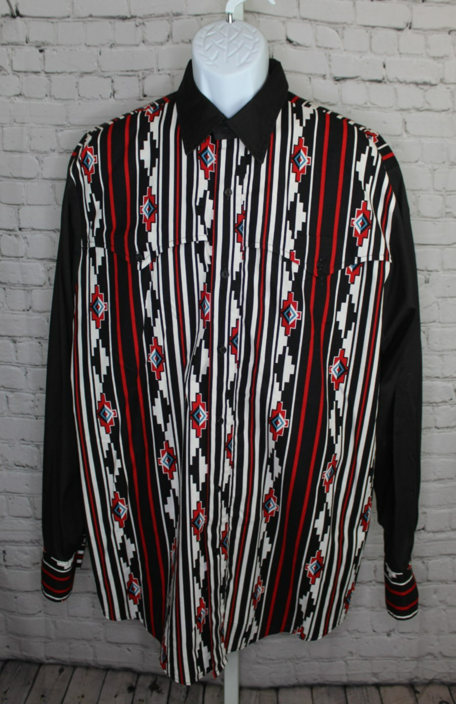 VTG Steer West Button Up Shirt XL Long Sleeve 80s Western Aztec Cowboy Rodeo USA