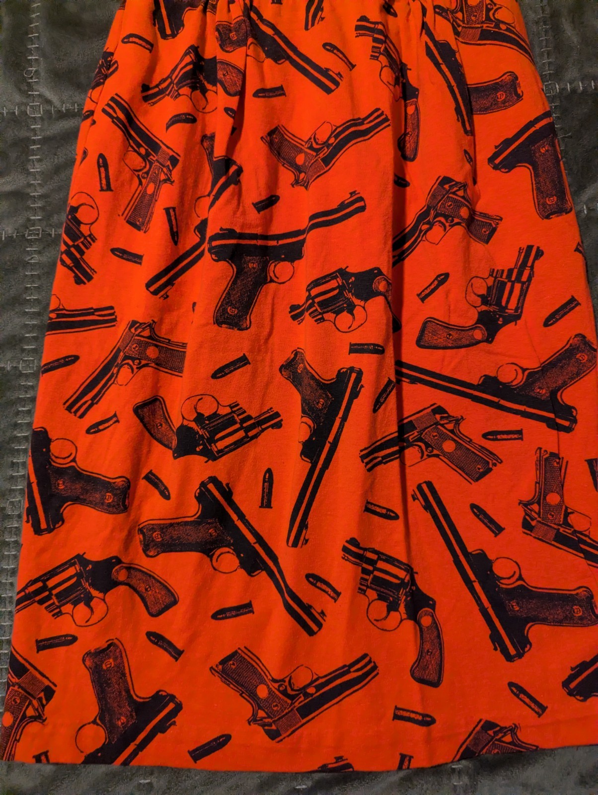 Vintage Betsey Johnson Punk Label 80’s Gun Print Orange/ Red Pencil Skirt Small