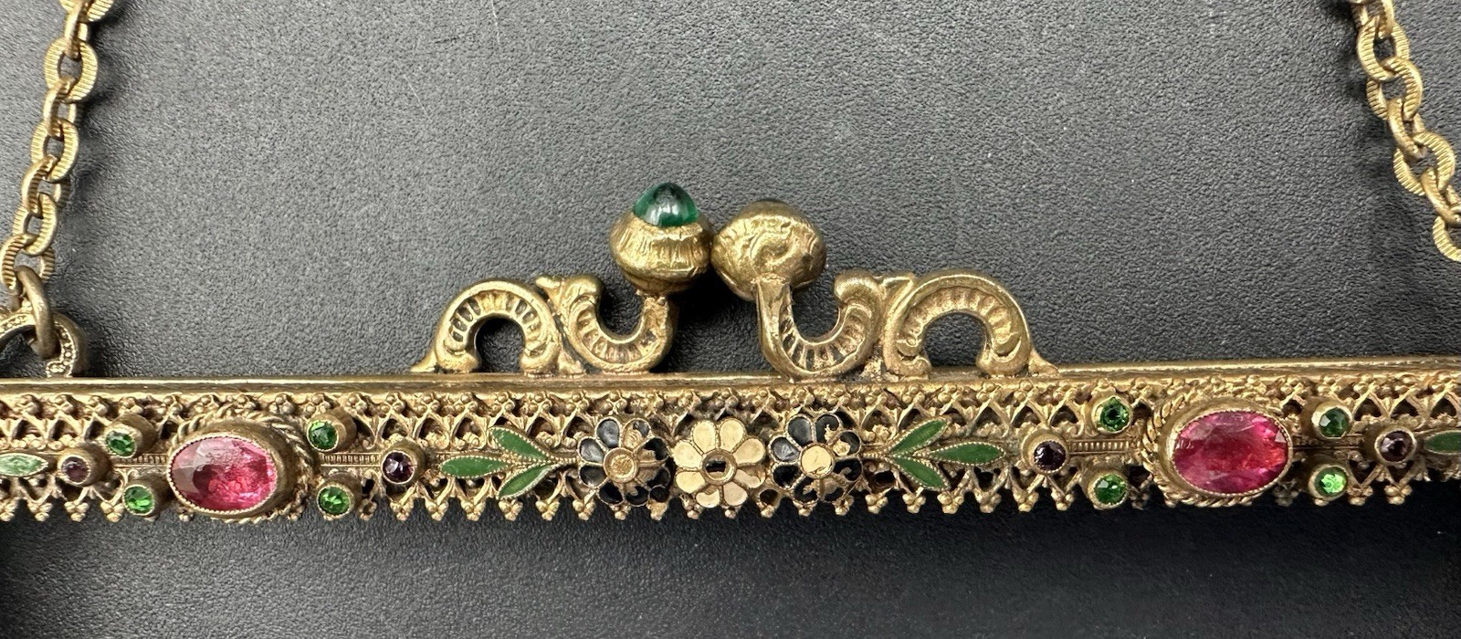 Antique Neiger Brothers Czech Brass Rhinestone Enamel Purse Frame Edwardian