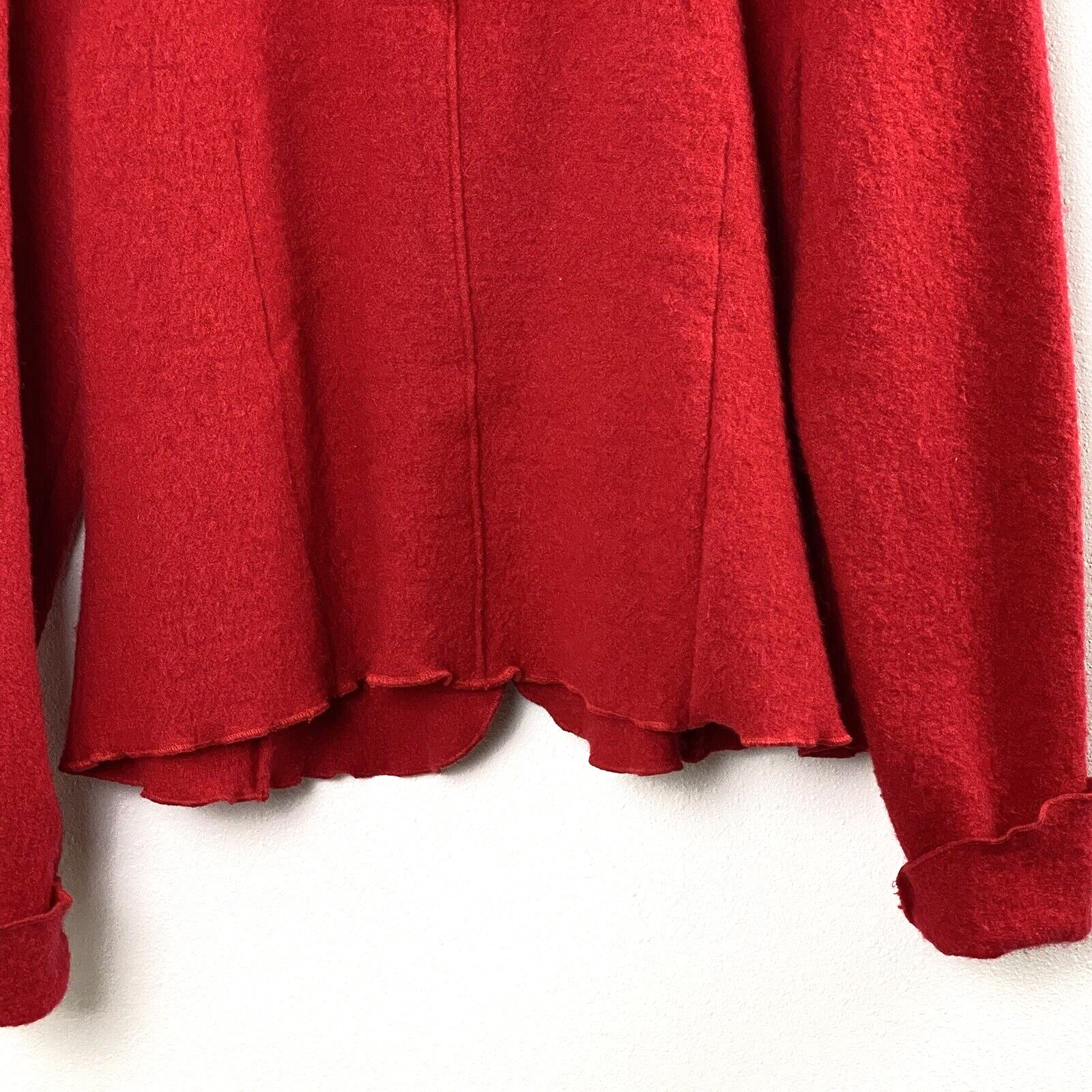 Vintage Jungmayer Womens Red 100% Wool Jacket Medium? Ruffle Collar Coin Buttons
