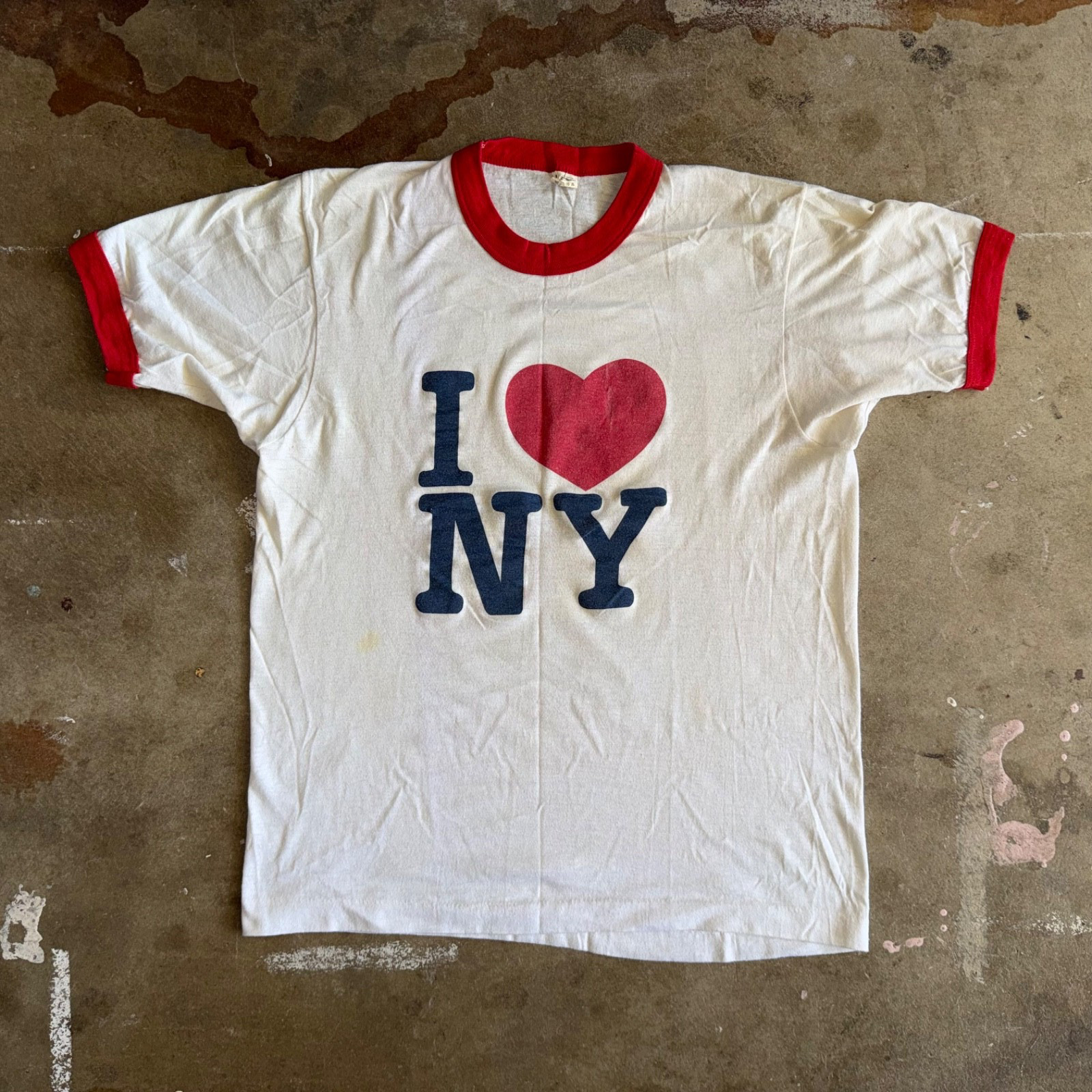 80s VINTAGE I LOVE NEW YORK CITY RINGER T-SHIRT BUTTERY SOFT & THIN NYC SZ M