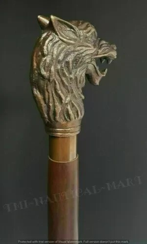 BRASS VICTORIAN HANDLE WOODEN VINTAGE STYLE WALKING STICK CANE DESIGNER style