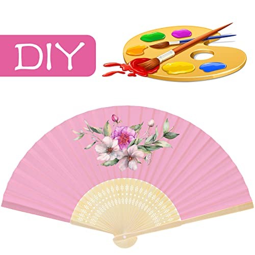 20 Pieces Handheld Pink Paper Fan Paper Folding Fans with Bamboos for Wedding