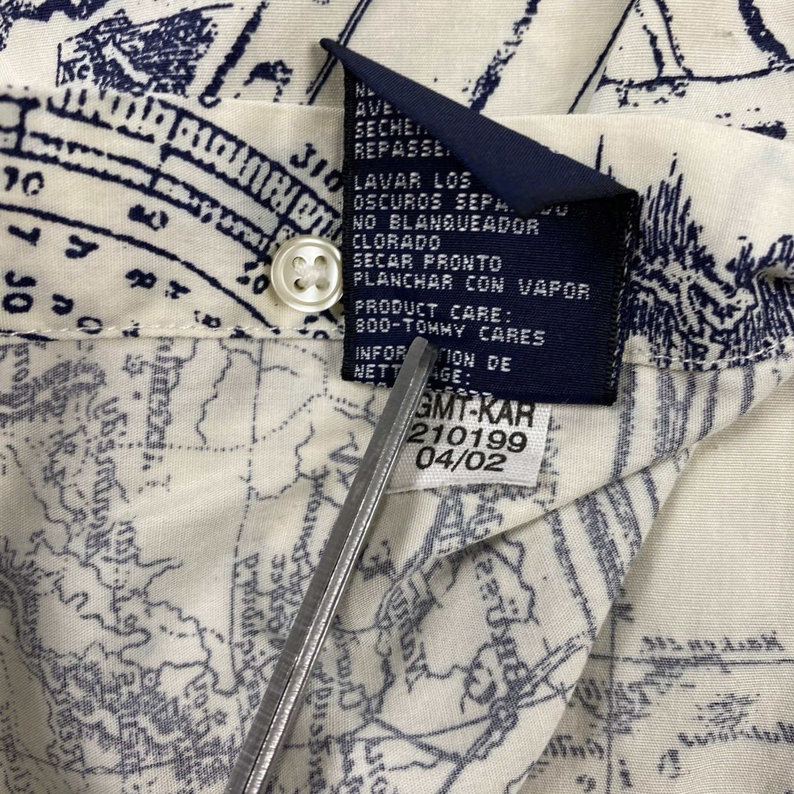 vintage TOMMY HILFIGER button down up shirt M nautical cartography print map y2k