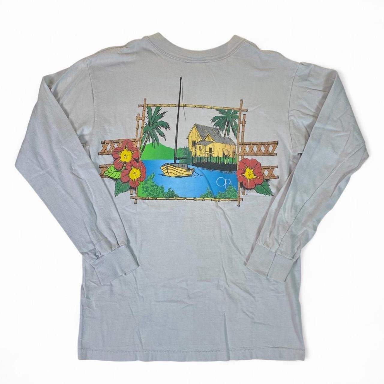 Vintage 80s OP Ocean Pacific Surf Long Sleeve Adult T-Shirt Medium 18×26 S/M