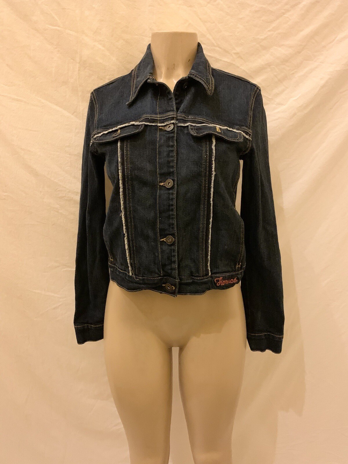VTG FIORUCCI Size Medium Blue Denim Jean Jacket With Embroidered Phoenix On Back