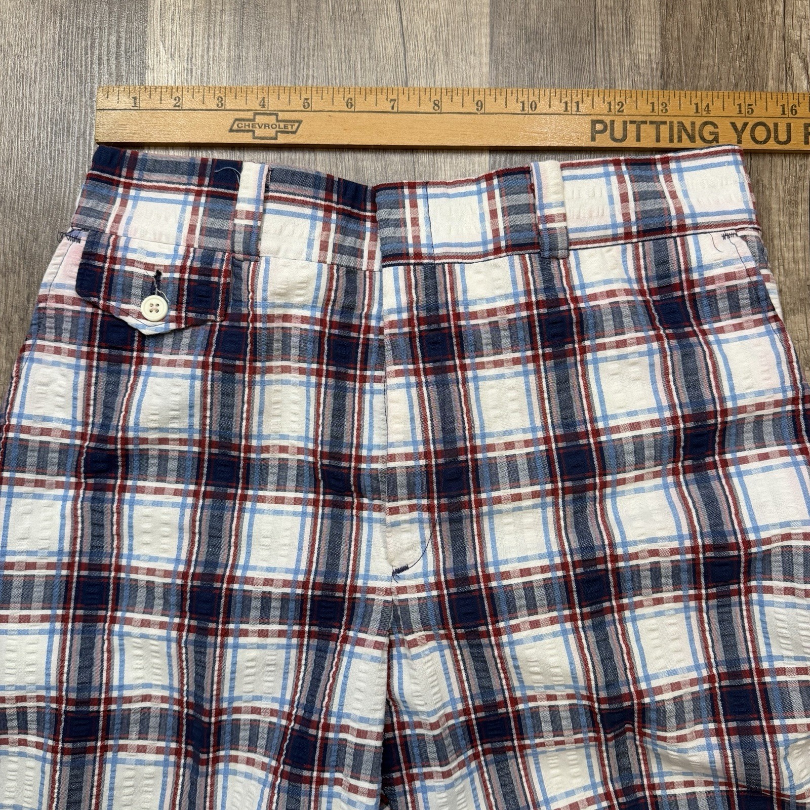 Vintage 70s Levis Panatela Plaid Seersucker Flare Pants Mens 30×33
