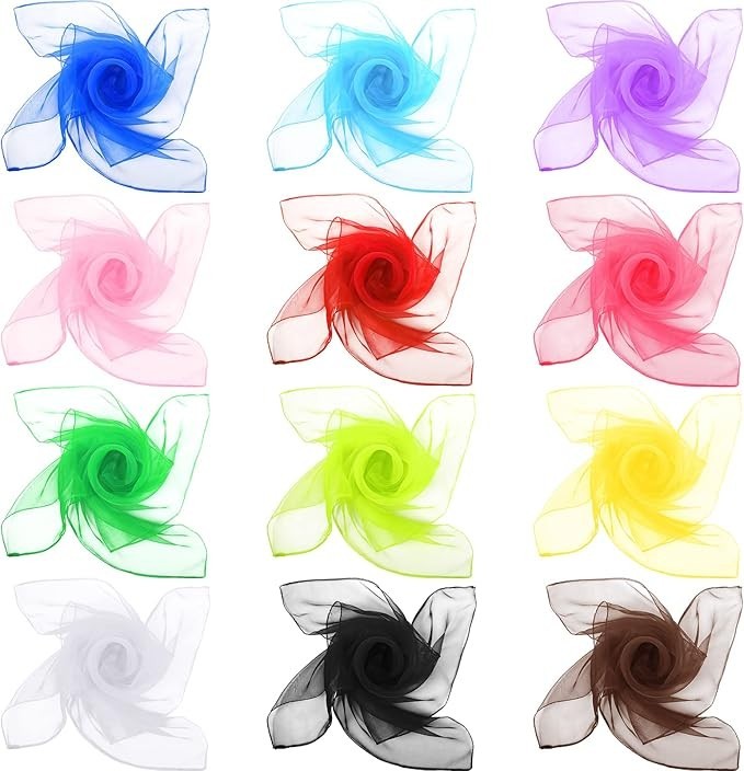 12 Pcs 50s Retro Chiffon Sheer Square Neck Head Handkerchief 27.5 X 27.5 In
