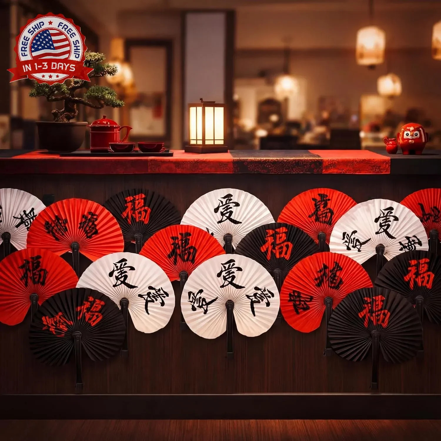 Jetec 10 Pcs Chinese Folding Hand Fans, Oriental Japanese Paper Handheld Fans fo