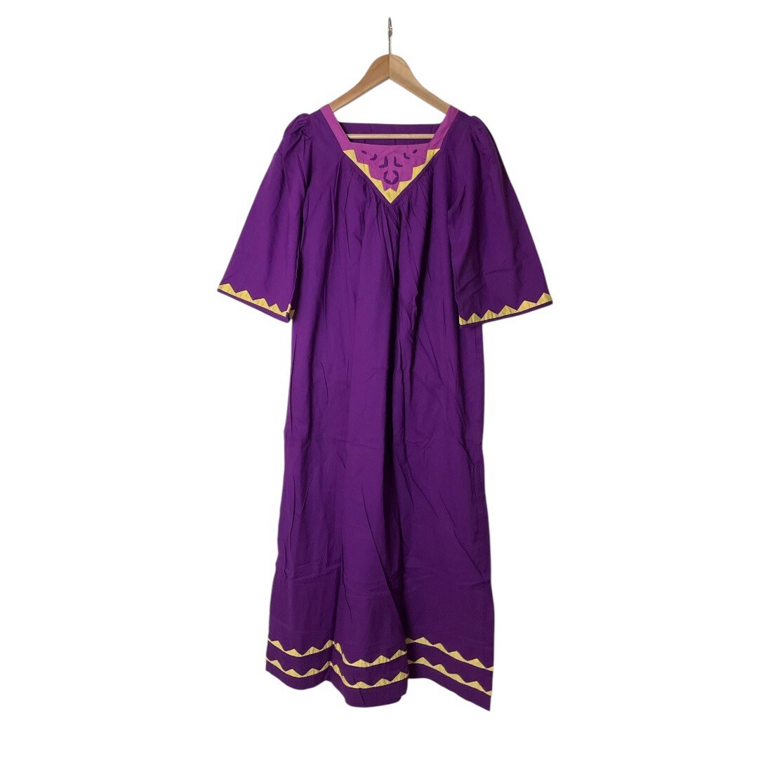 Vintage NWT 70’s India Cotton Purple Yellow Embroidered Maxi Bohemian Dress S