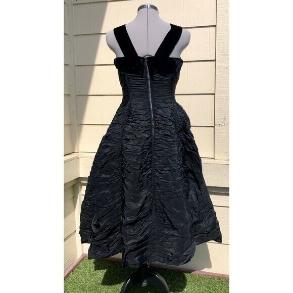 GiGi Young Vtg 1950s Black Ruched Fit & Flare Pinup Dress Retro