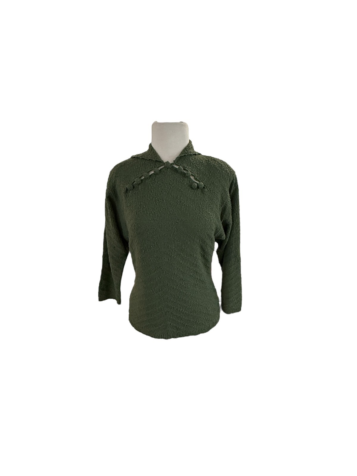 Vintage Brittany Club Green Knit Sweater Convertible Neckline 1970s READ