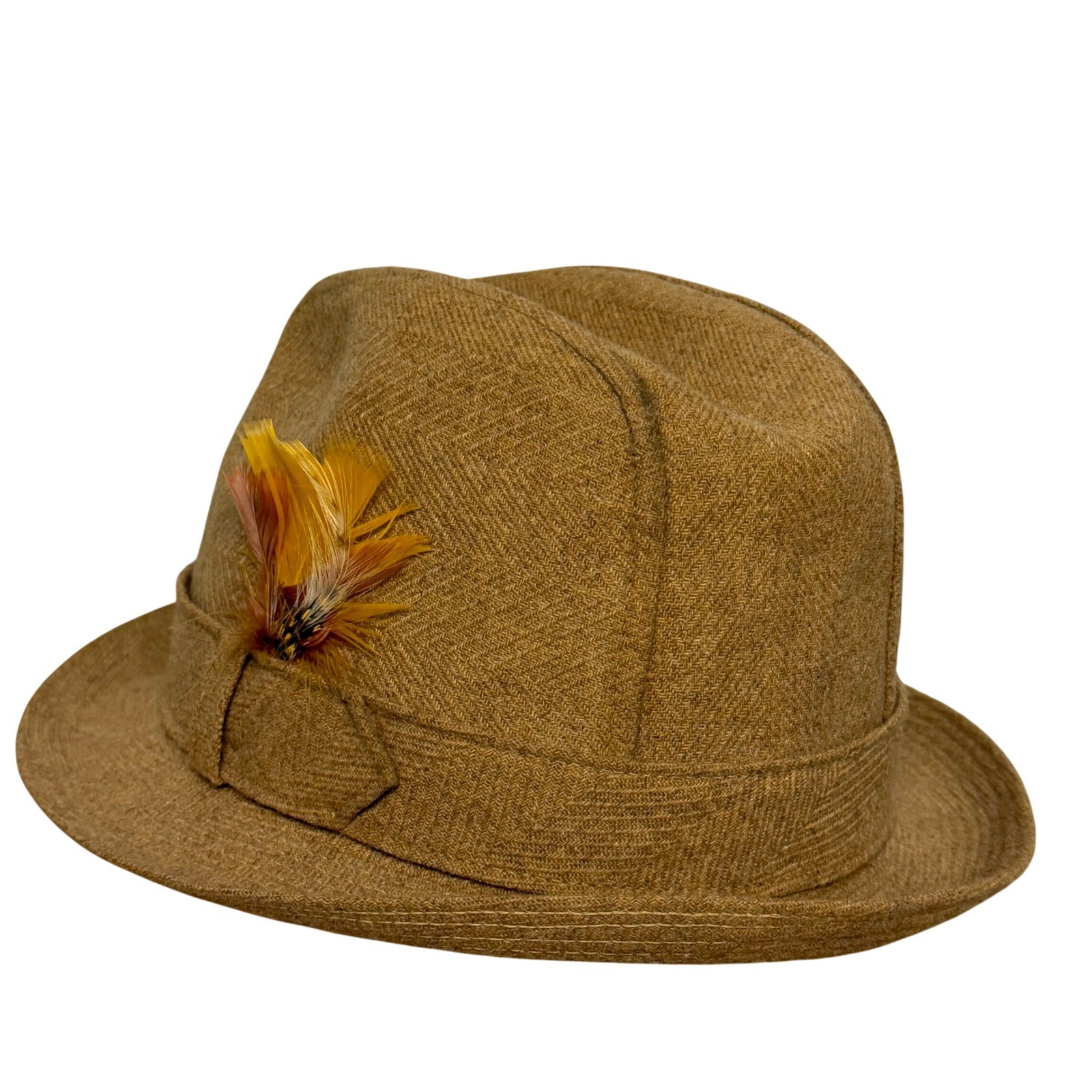 Biltmore Vintage Brown Herringbone Fedora Hat Canada Men’s 7 1/2 Feather