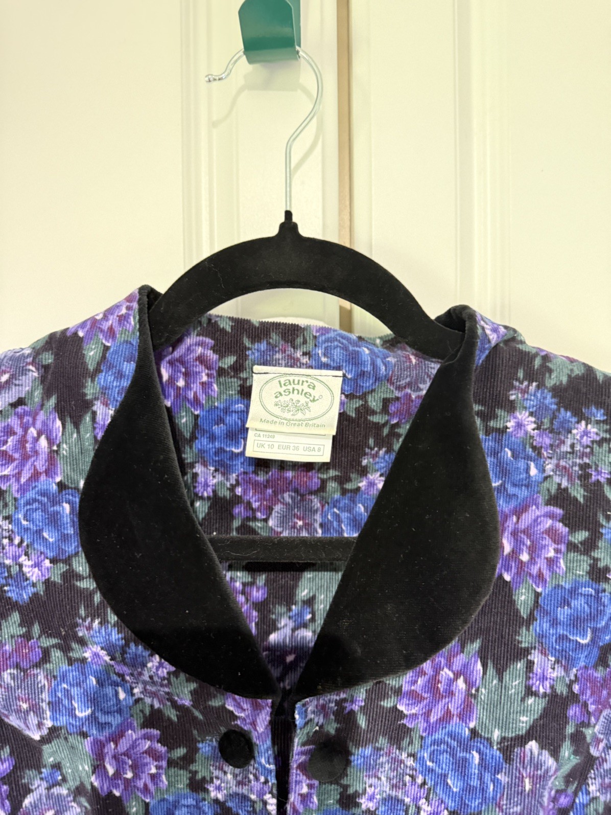Vintage 1980s Laura Ashley Floral Corduroy Dress | Velvet Collar | Made in GB