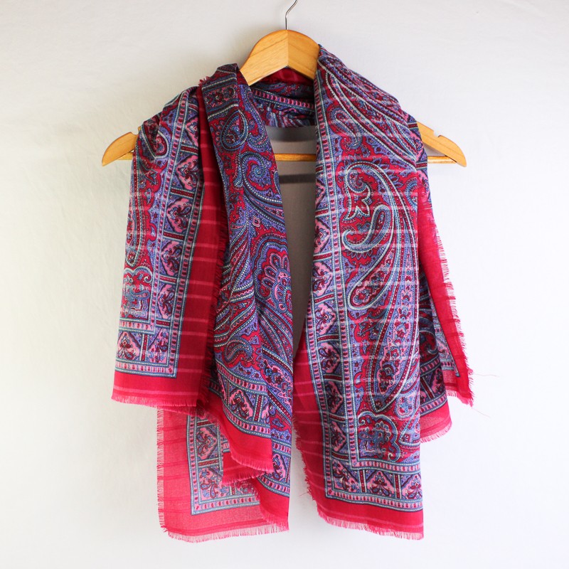 Vintage Red Pink and Purple Paisley Pattern Semi-Sheer Square Scarf 45″ x 45″