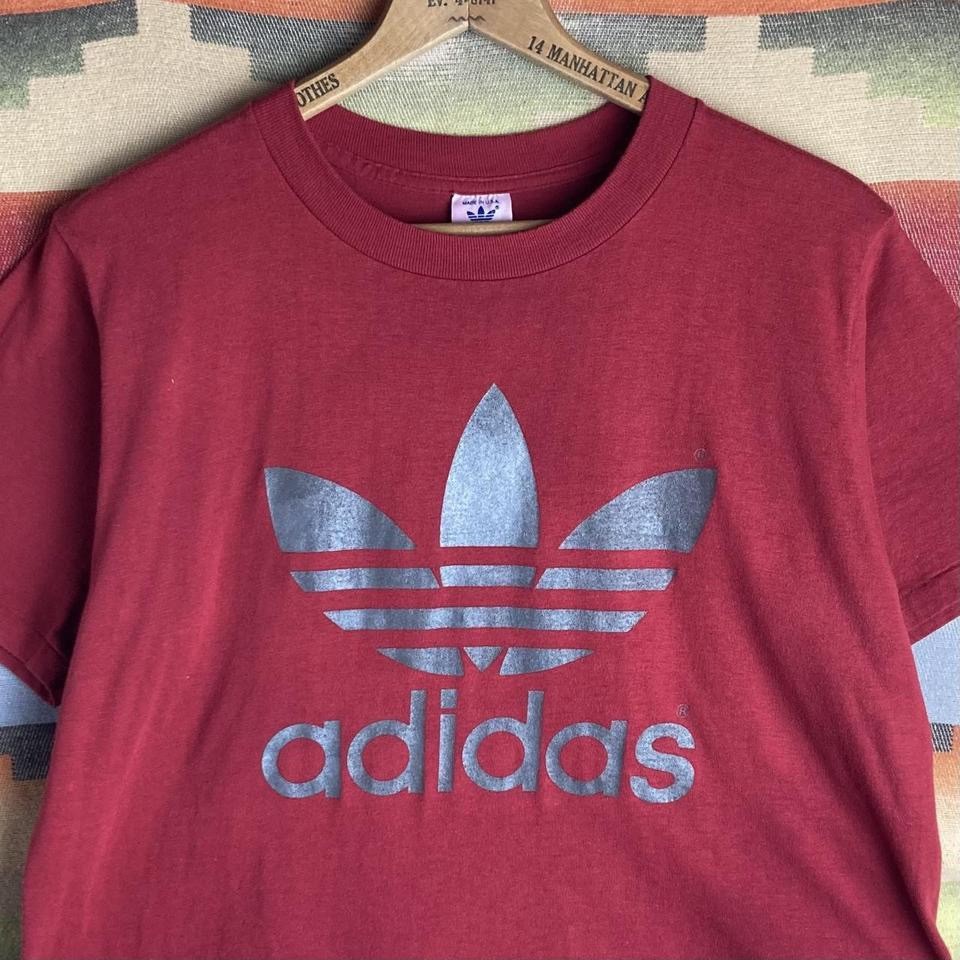 Vintage 80s Adidas Trefoil Maroon T-shirt | Size Mens Large USA 50/50