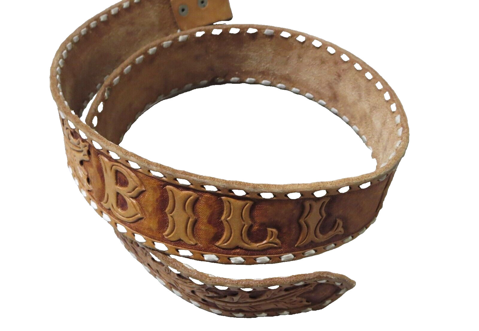 Vintage Custom Made Western Leather Belt Name BILL HIX Tooled Acorns Size ~ 33″