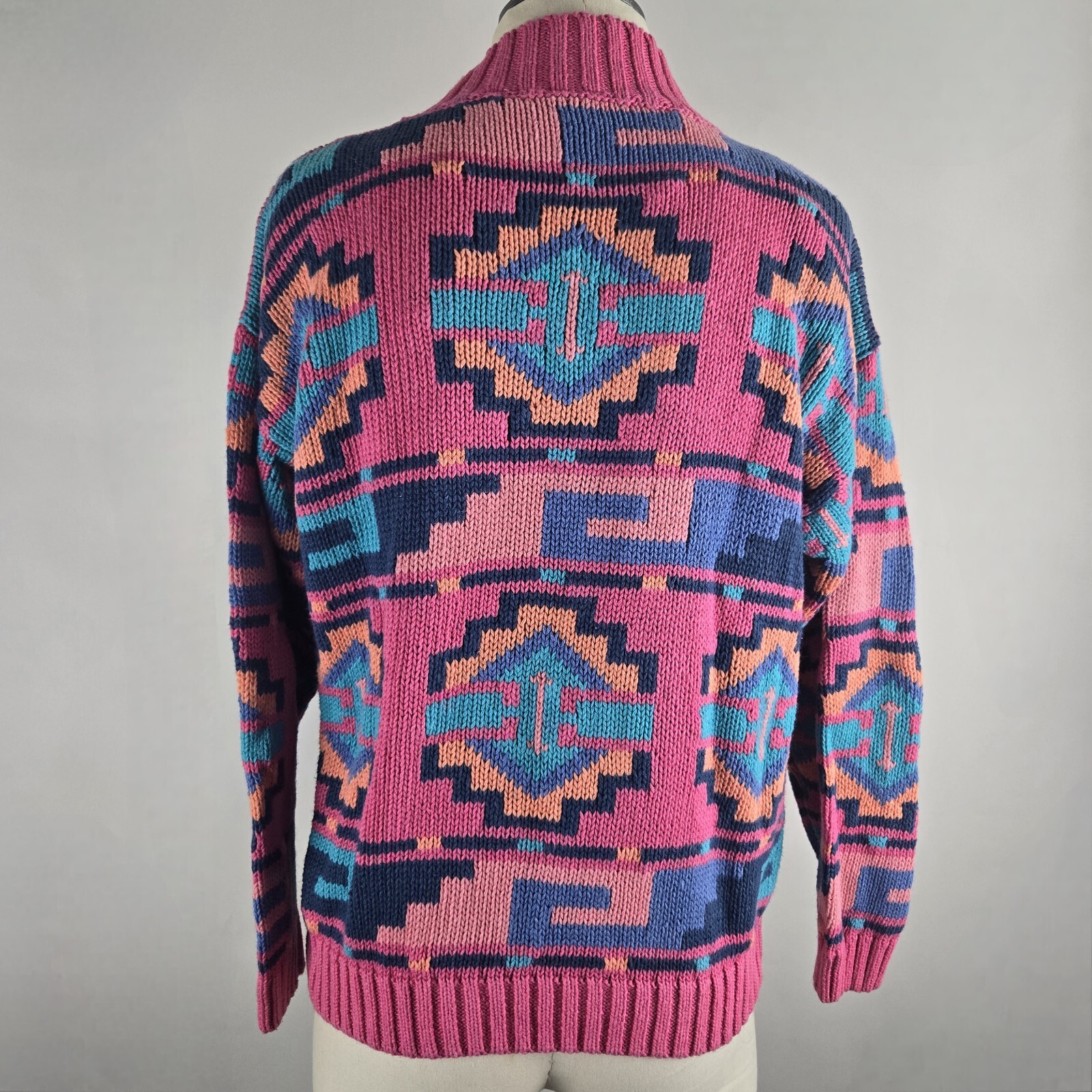 Vintage 80’s Nuovo Turtle Neck Knit Sweater M Southwest Aztec Cotton Ramie