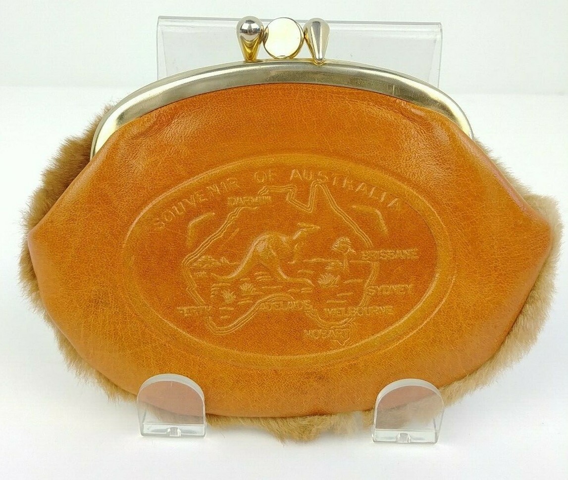 Vtg Australian Kangaroo Fur Souvenir 2 Compartment Coin Purse Clasp Closure