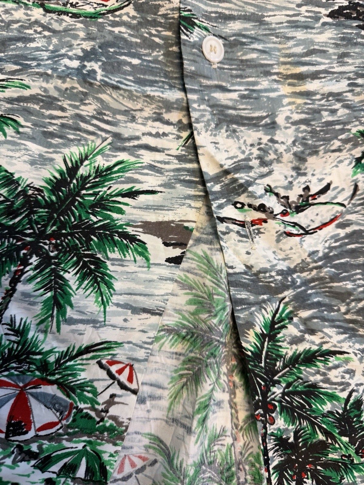 Vintage 1950s Pall Mall Rayon Hawaiian Aloha Shirt Made In Japan Loop Collar L