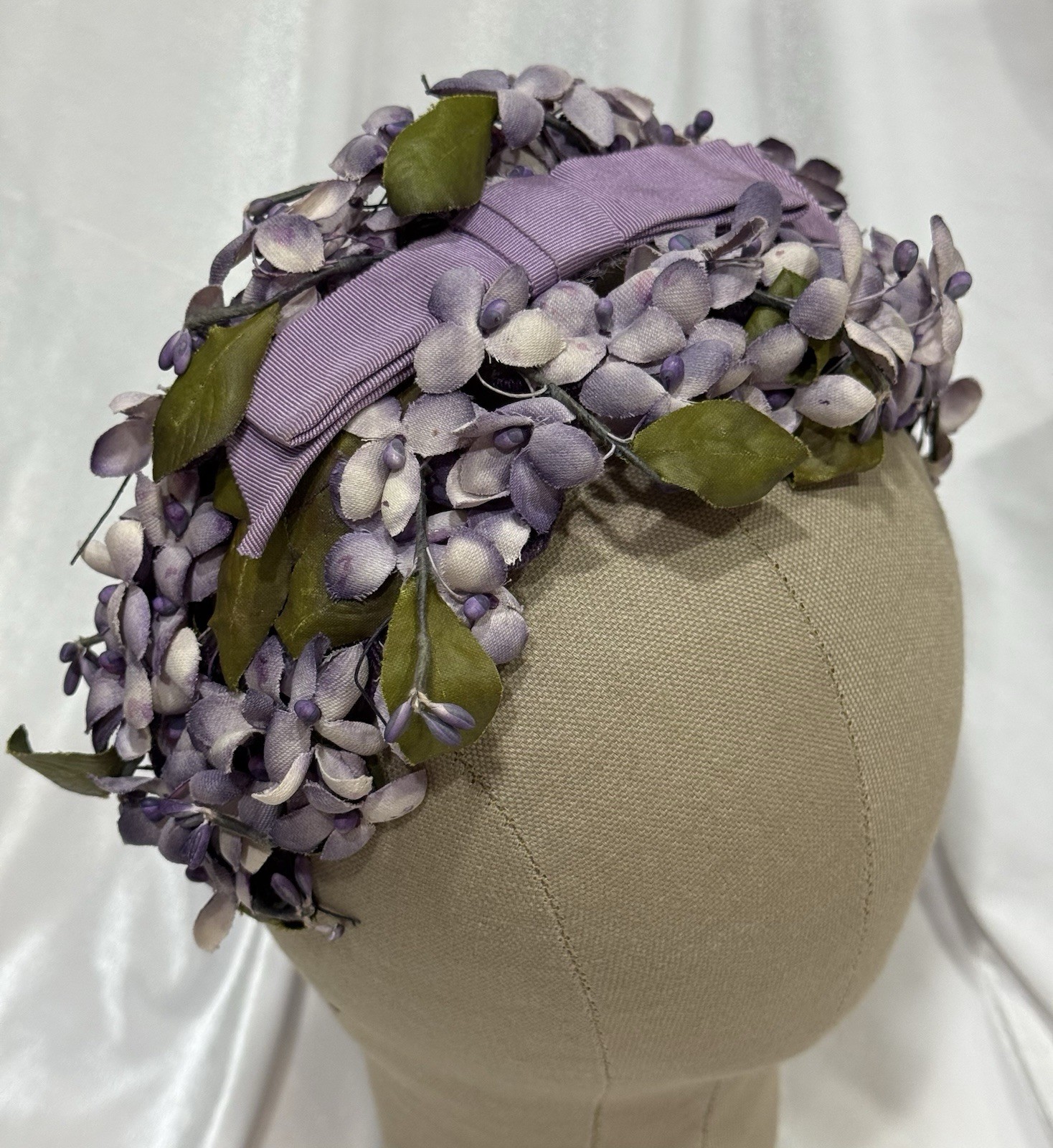 Vintage 1950s HAT Purple Lilac Flower Headband Whimsical Bridal Headpiece Rare