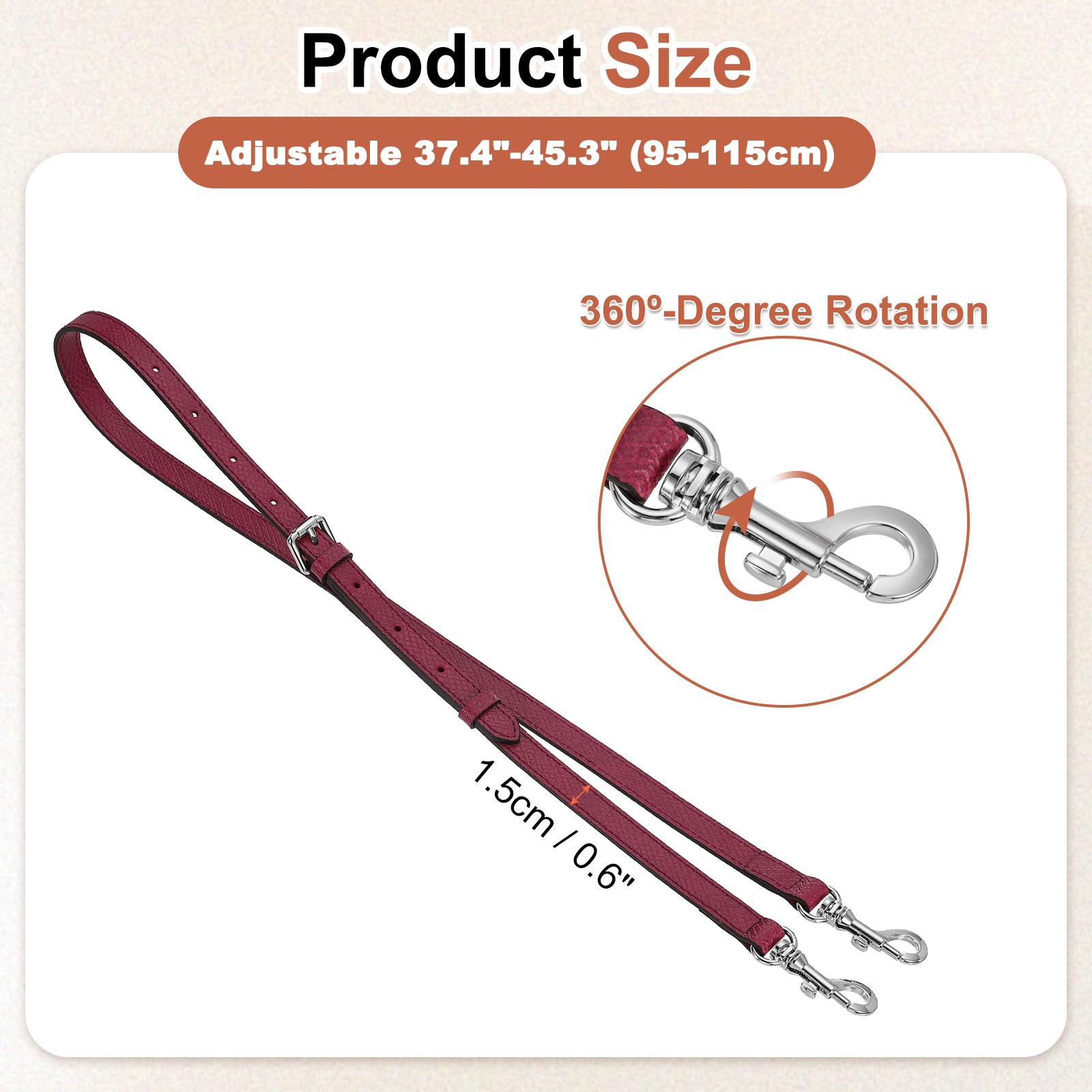 Leather bag strap, 95-115 cm shoulder strap (bordeaux, silver buckle)