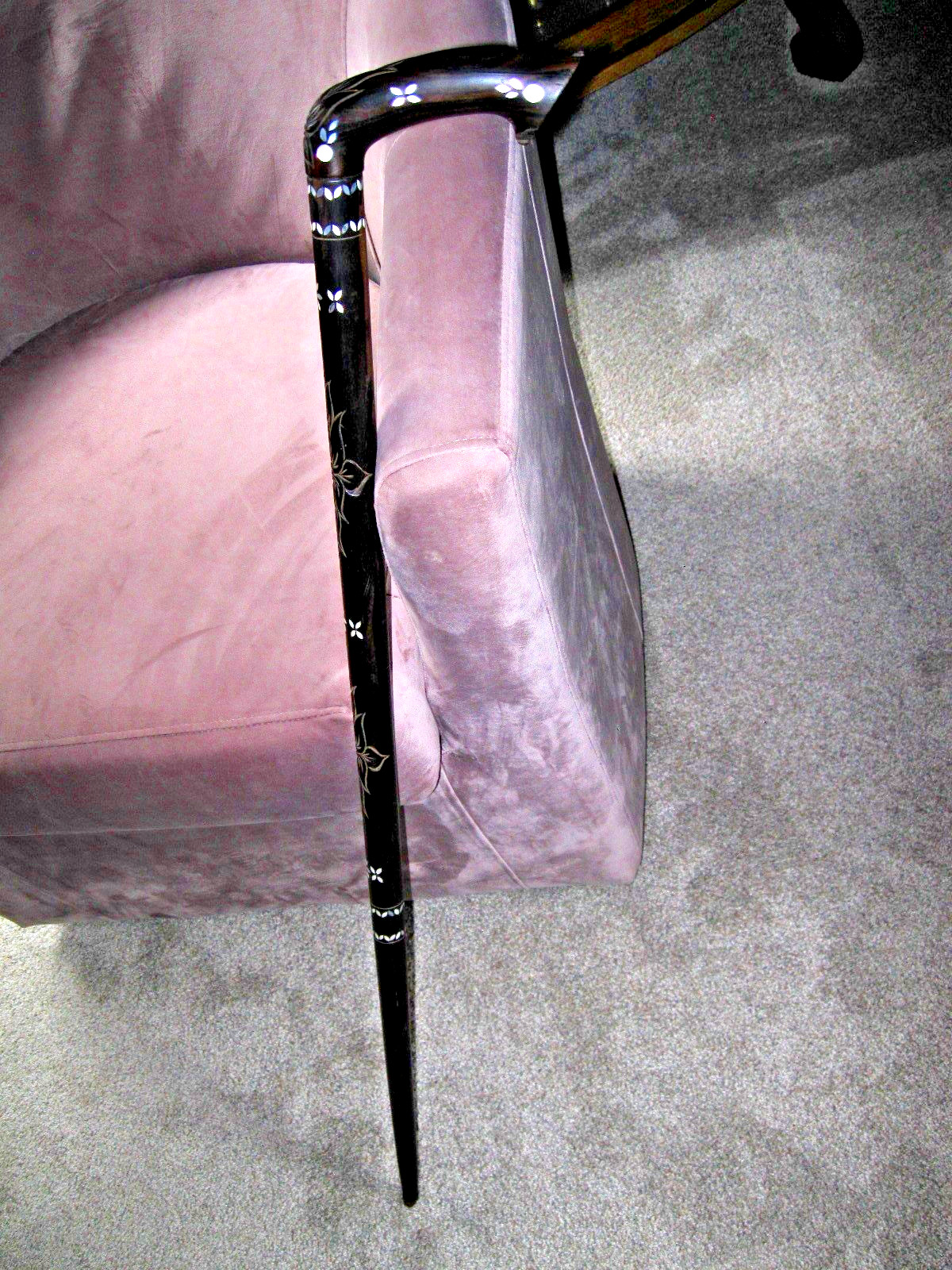 Antique Walking Cane MOP Inlay Hardwood/Ebony Anglo-Indian Vizagapatam 36.5” Gem