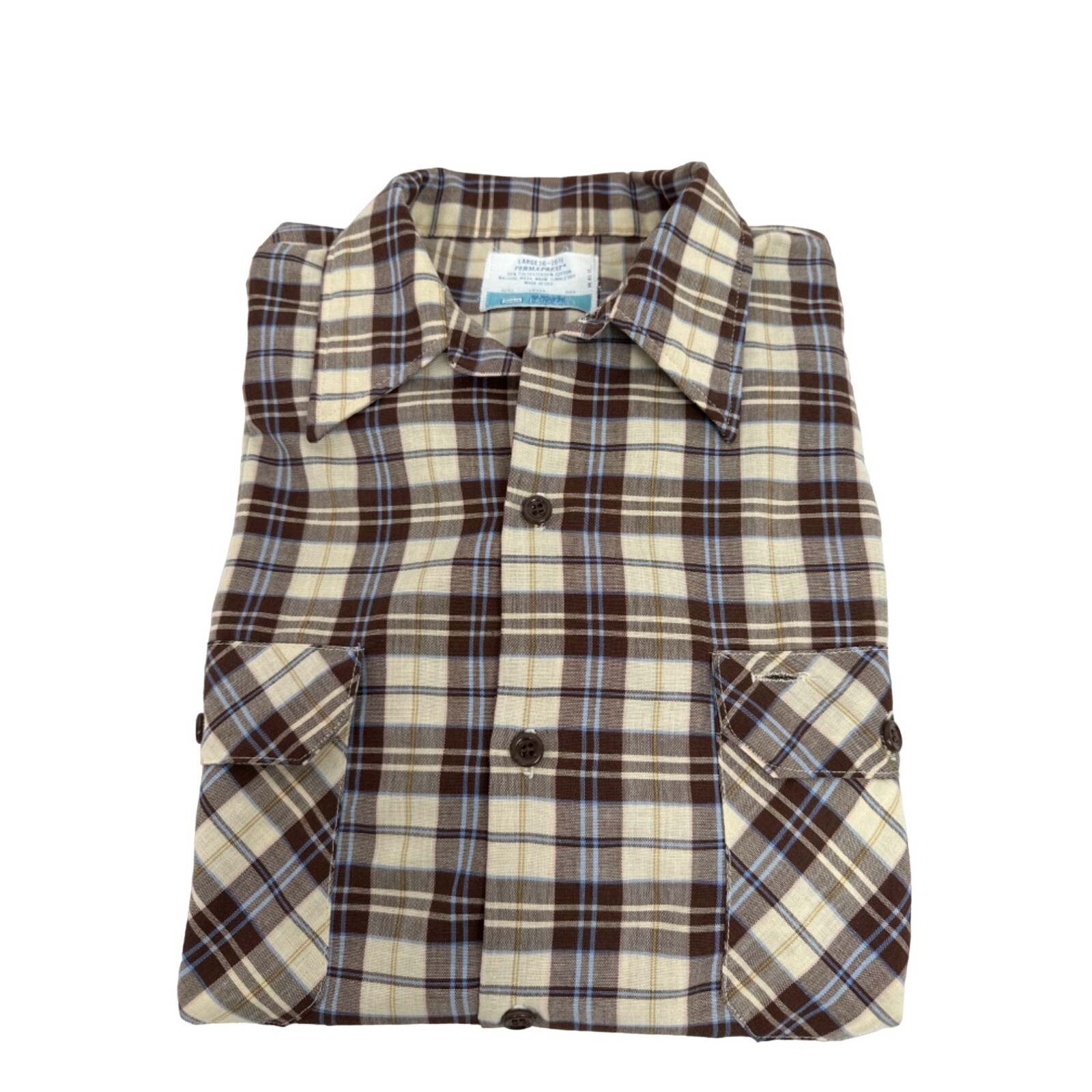 Vintage Sears Mens Large Short Sleeve Plaid Work Leisure Shirt Size 16-16 1/2