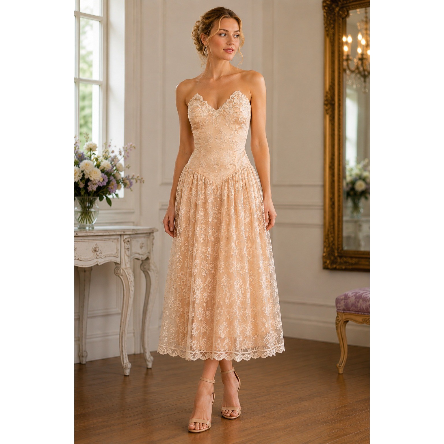 80s Scott McClintock Lace Formal Dress Coquette Romantic Regencycore