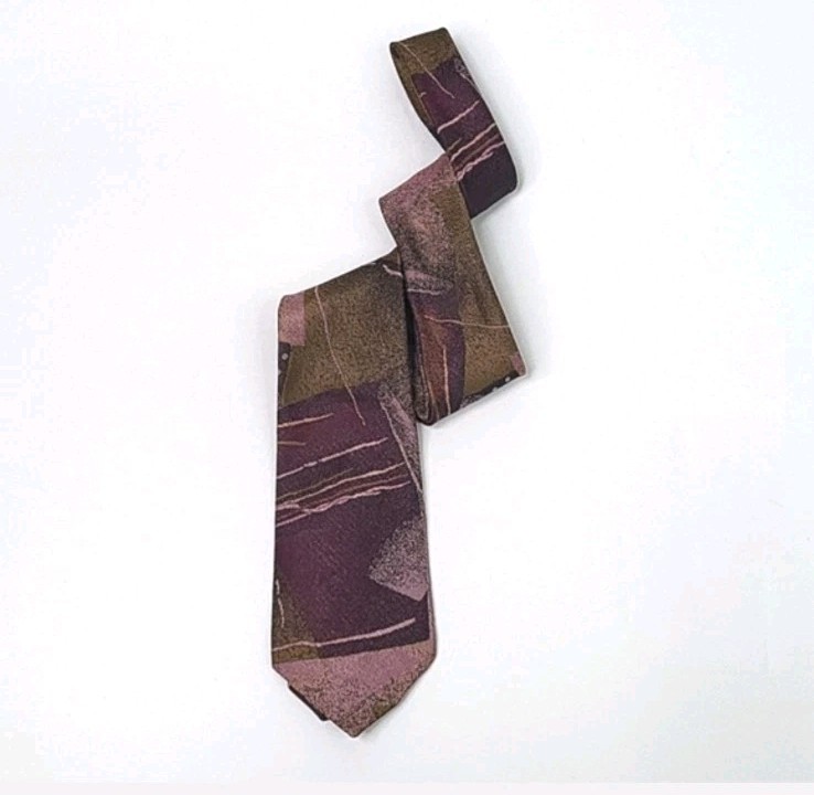 BBB NYC VINTAGE MENS TIE PURPLE PINK BRONZE AVANT GARDE GRAPHIC ART DECO